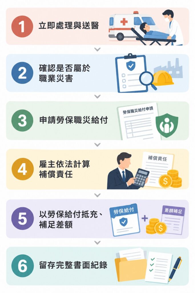 職災發生後處理六步驟流程圖